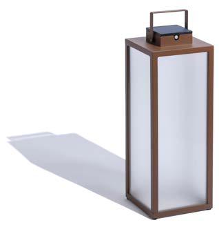 A rectangular lantern with a brown metal frame, frosted white panels, a flat top, and a carrying handle, casting a shadow to the left.